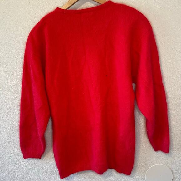 VTG Rafaella Red Angora Lambs Wool Blend Fuzzy Crew Neck Long Sleeve Sweater Med - Picture 3 of 15
